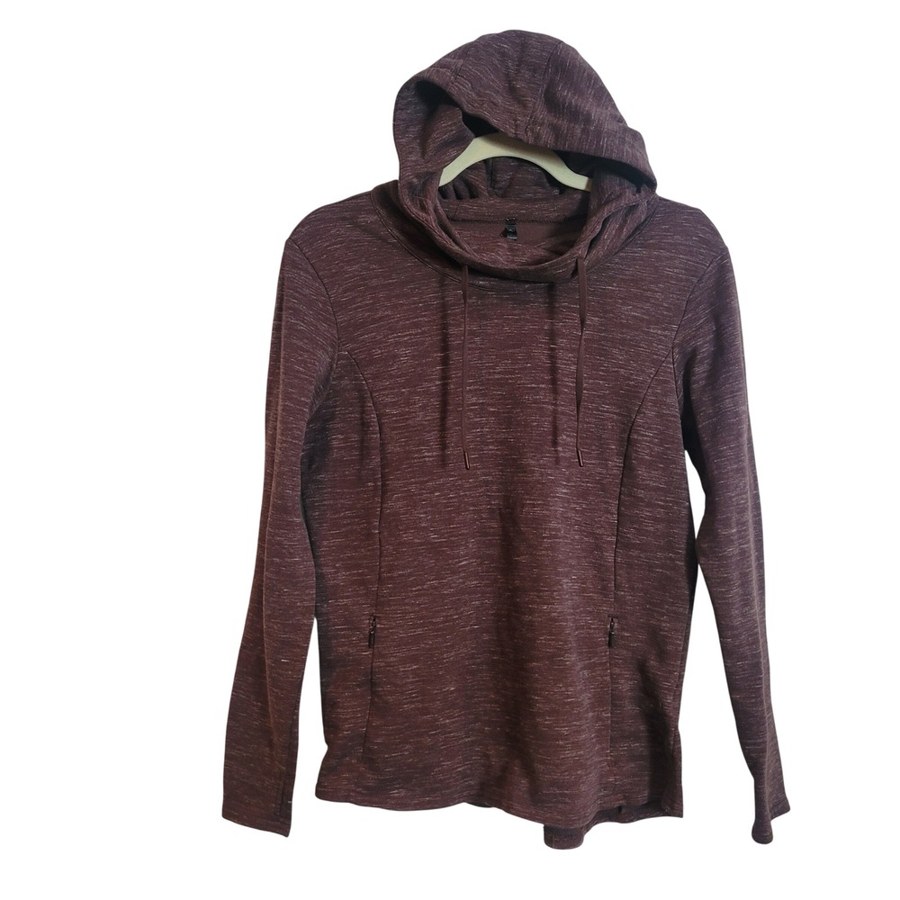 Kuhl Womens S Burgundy Heathered Cowl Neck Hoodie Thumbhole Pullover Sweatshirt
